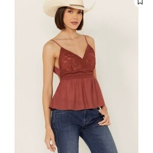 Shyanne Rust Copper Crochet Lace Bustier Camisole Tank Top Womens XS